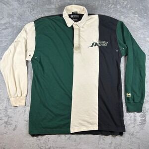 Vintage 1995 New York Jets Mirage Rugby Shirt XL Colorblock Polo Long Sleeve NFL